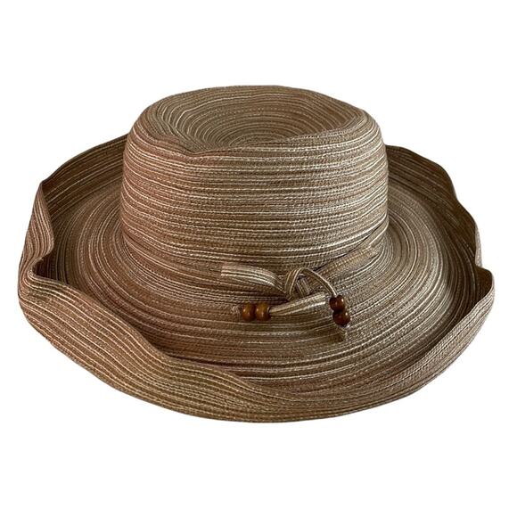 August brown and tan woven sun hat Preowned - Picture 1 of 6